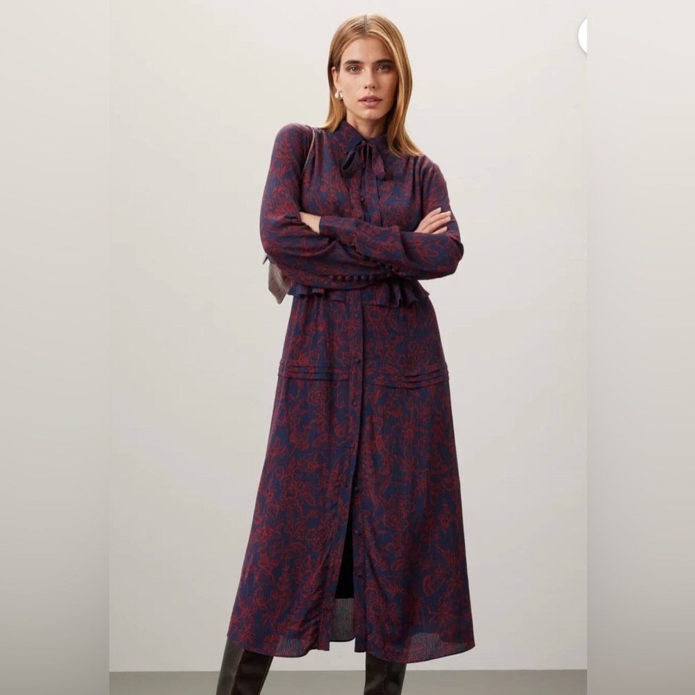 Jason Wu Navy and Red Long Sleeve Dress